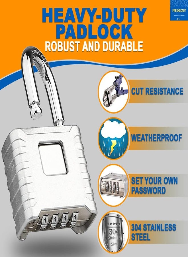 FreshDcart Resettable 4-Digit Number Combination Zinc Padlock PIN Security Number Padlock Heavy Duty Weatherproof for Indoor and Outdoor Use, Sheds, Gates, Lockers, Storage (Silver) - Image 3